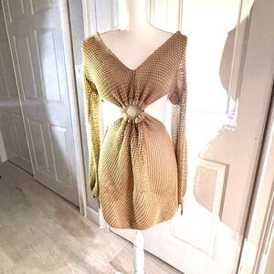 Chic Long Sleeve Gold Knit Dress
